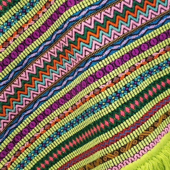 Poncho Youth Ladies Women's Lime Green with multi  color Cape Fringe - Picture 2 of 10